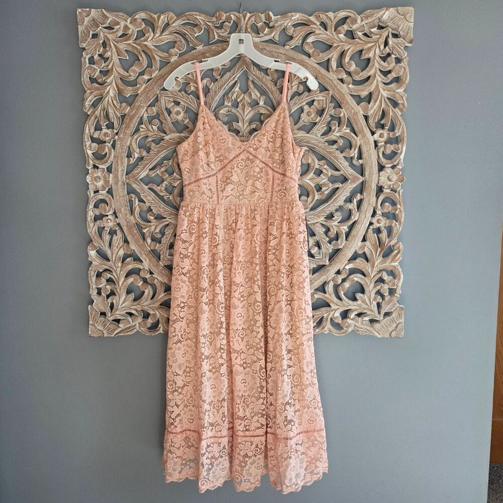 NSR Pink Peach lace midi dress size Large NWT's